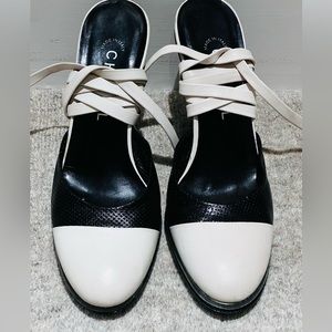 CHANEL heels with a leather ankle ties size 38.5